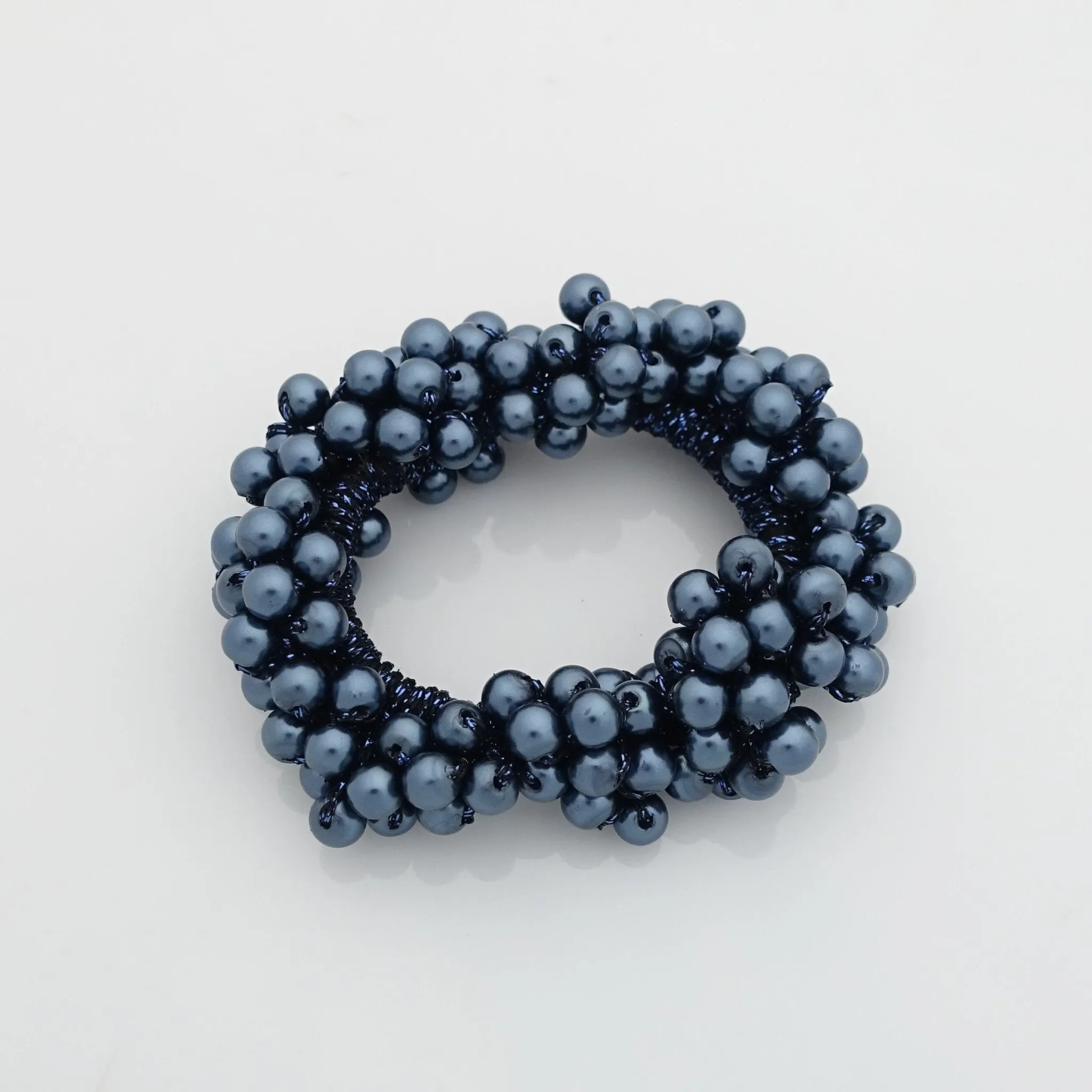 Solid Color Sleek Faux Pearl Ball Flower Elastic  Ponytail Holder