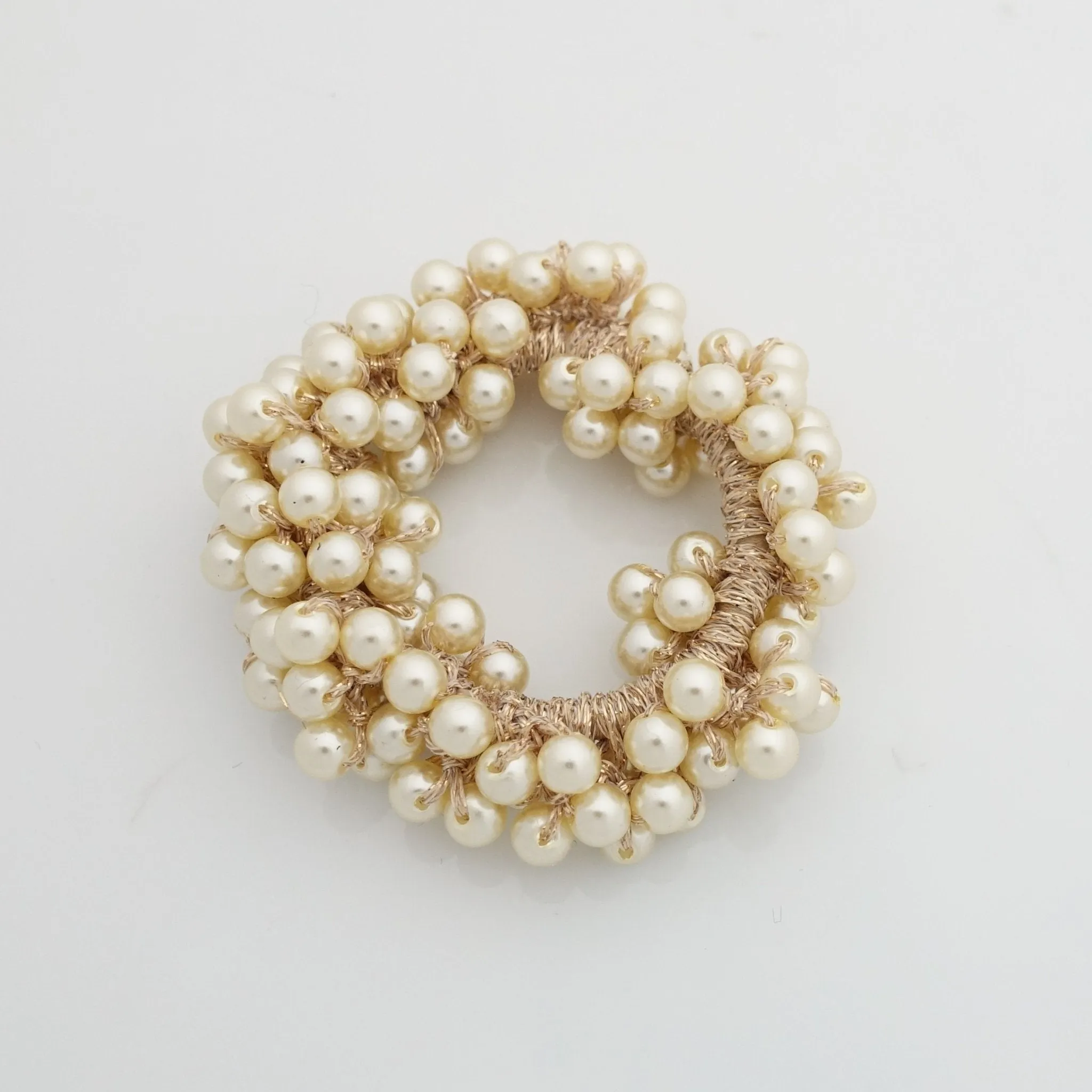 Solid Color Sleek Faux Pearl Ball Flower Elastic  Ponytail Holder