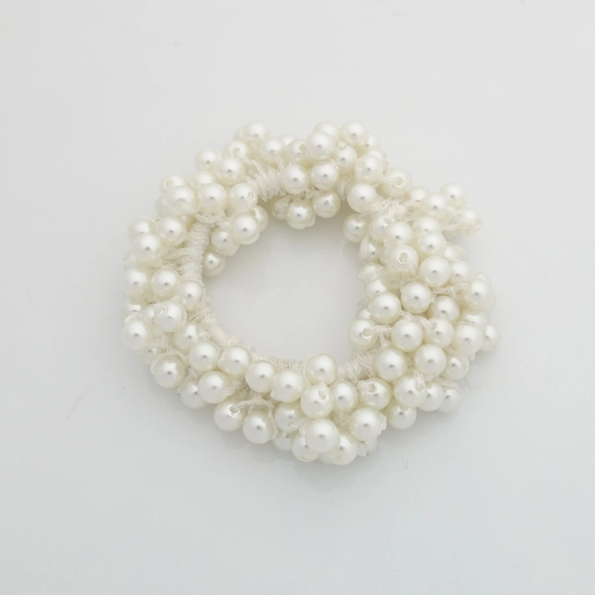 Solid Color Sleek Faux Pearl Ball Flower Elastic  Ponytail Holder