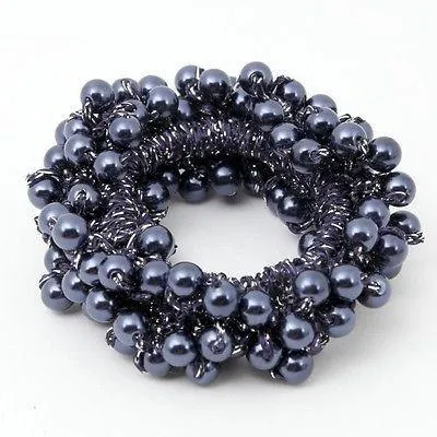 Solid Color Sleek Faux Pearl Ball Flower Elastic  Ponytail Holder
