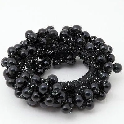 Solid Color Sleek Faux Pearl Ball Flower Elastic  Ponytail Holder