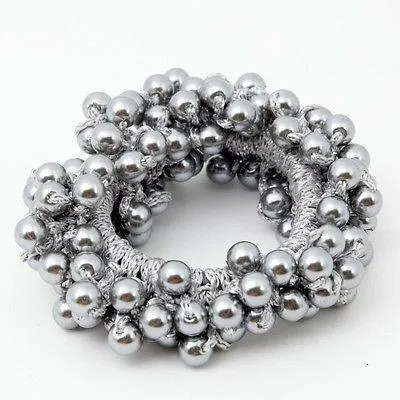 Solid Color Sleek Faux Pearl Ball Flower Elastic  Ponytail Holder