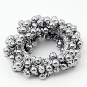 Solid Color Sleek Faux Pearl Ball Flower Elastic  Ponytail Holder