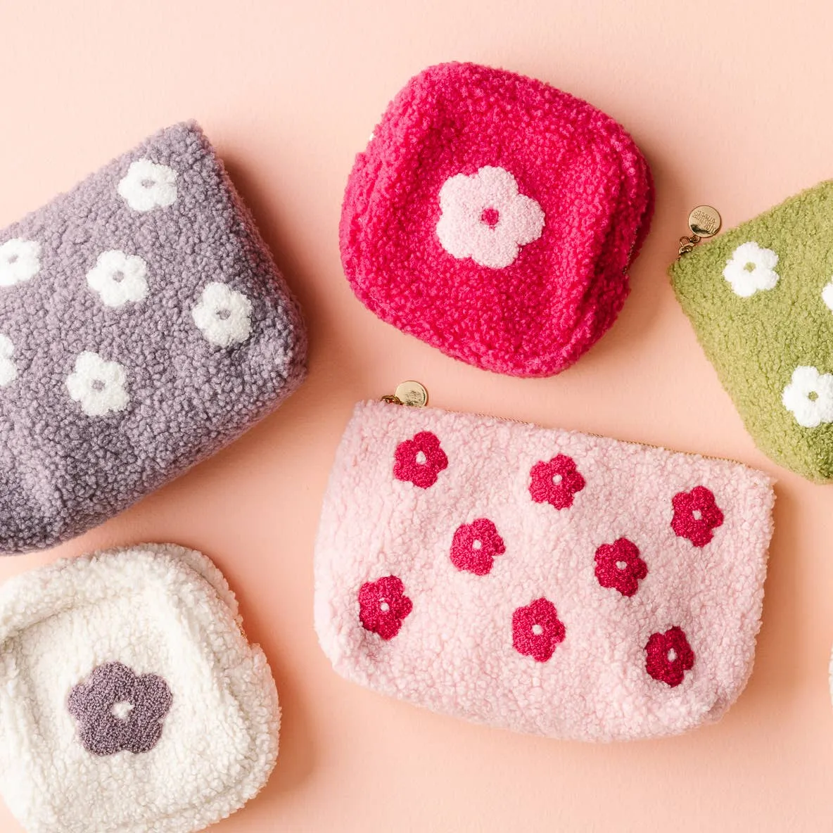 Square Teddy Pouch - Pink Flower
