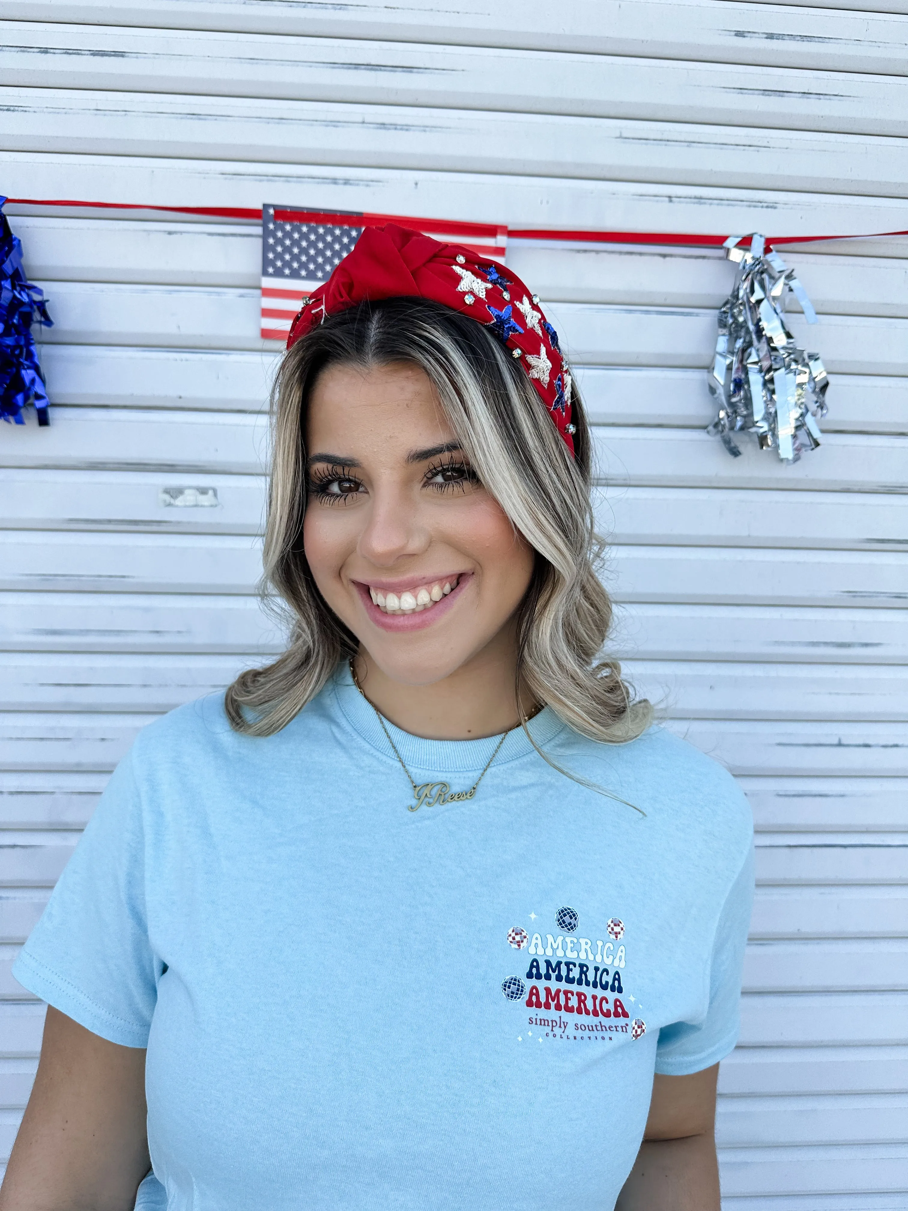 Star Beaded Headband - Red