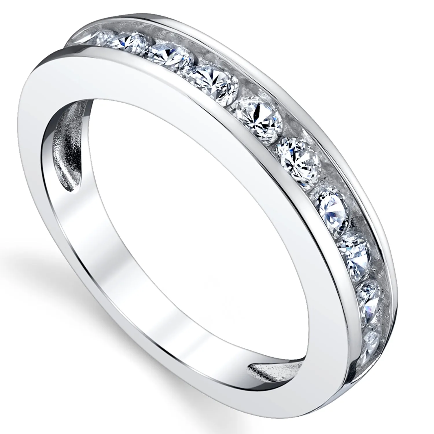 Sterling Silver Men's Wedding Band Engagement Ring With Round Cut Cubic Zirconia 4MM Sizes 7 to 13