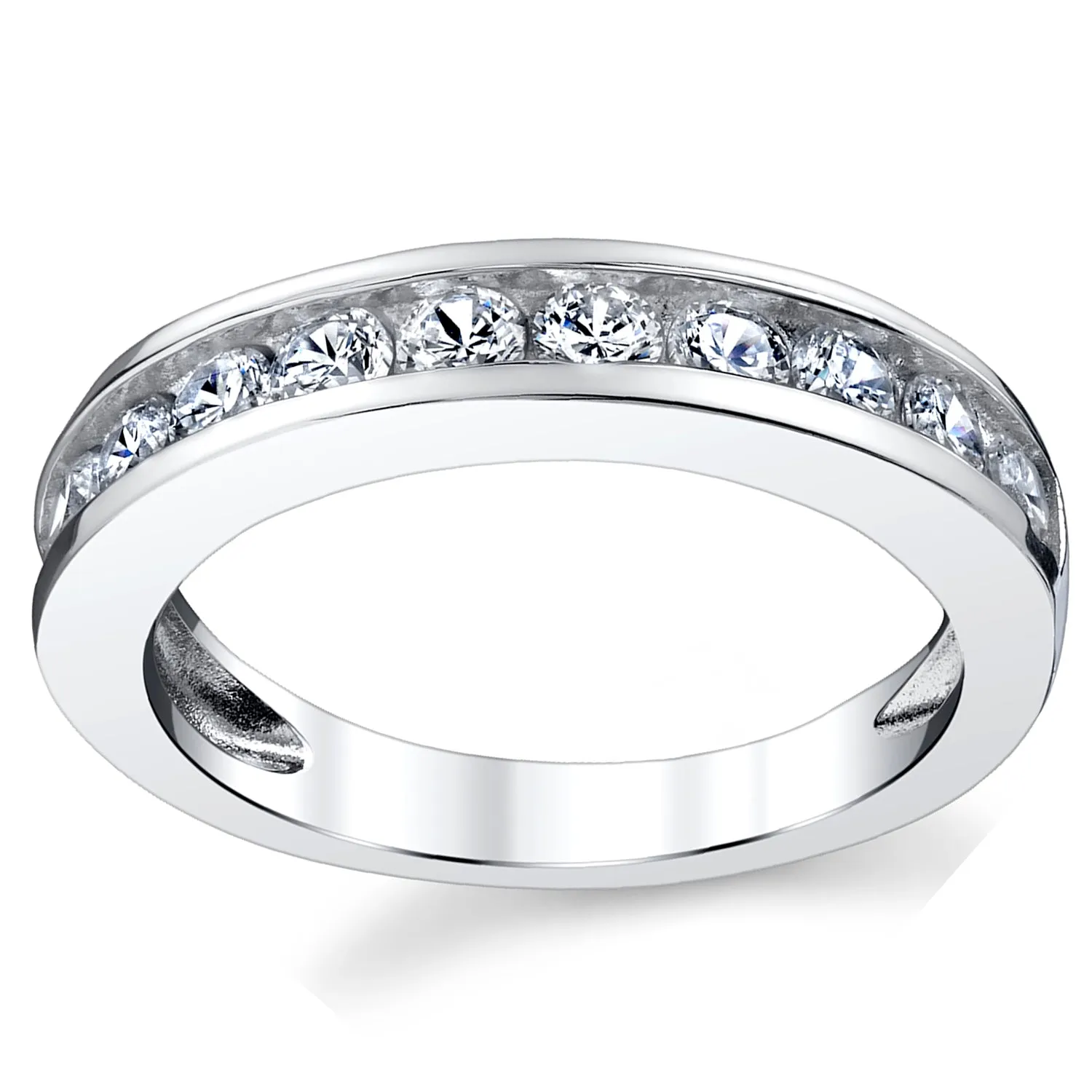 Sterling Silver Men's Wedding Band Engagement Ring With Round Cut Cubic Zirconia 4MM Sizes 7 to 13