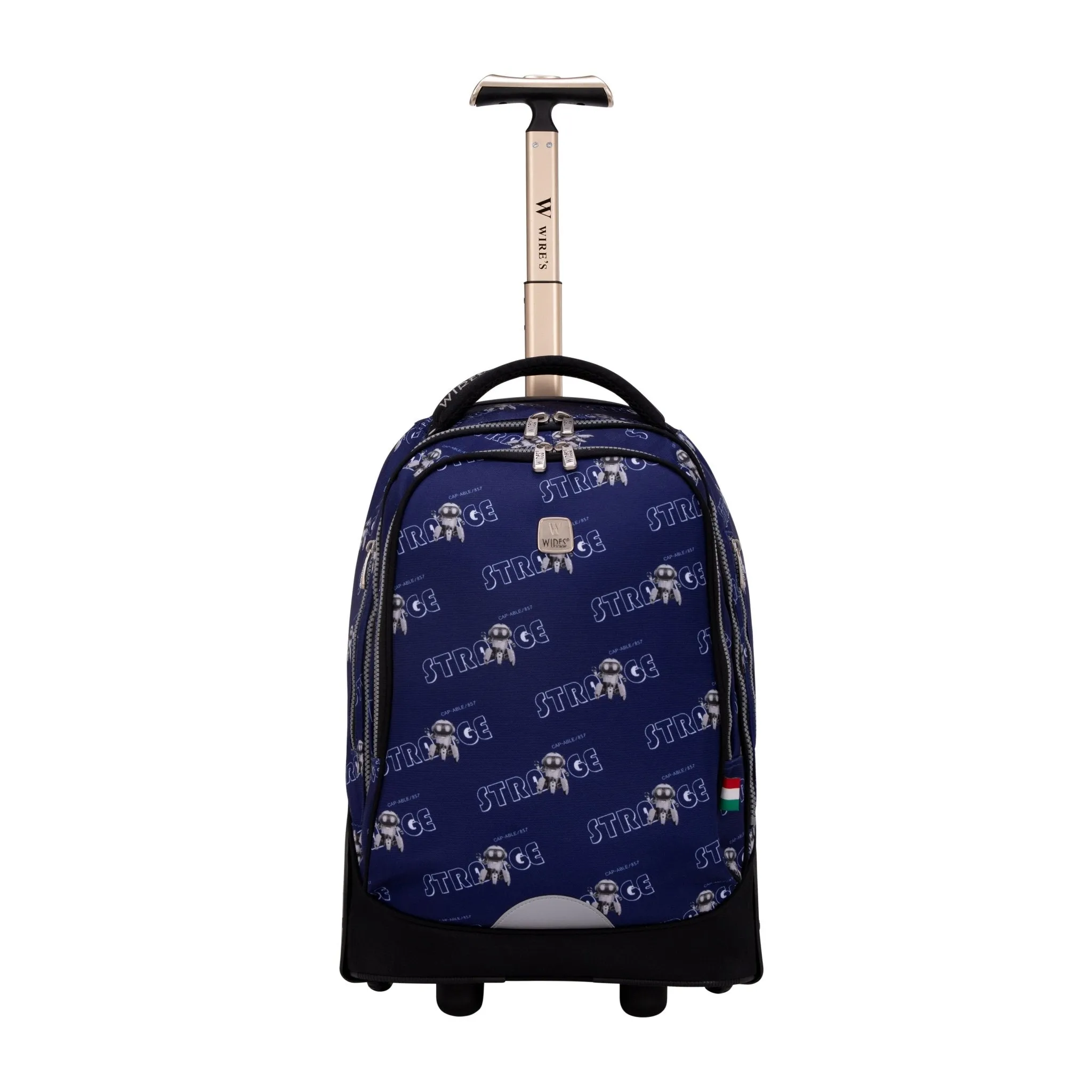Strange Blue Big Wheel School Bag Trolley Set of 3 (Lunch Bag & Pencil Case)