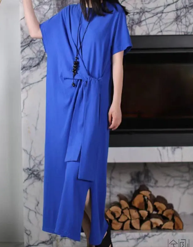 Summer Cotton Knit Irregular Long Women Dress/0122