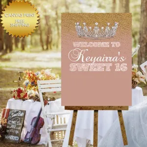 Sweet 16 birthday rose gold canvas guest book sign