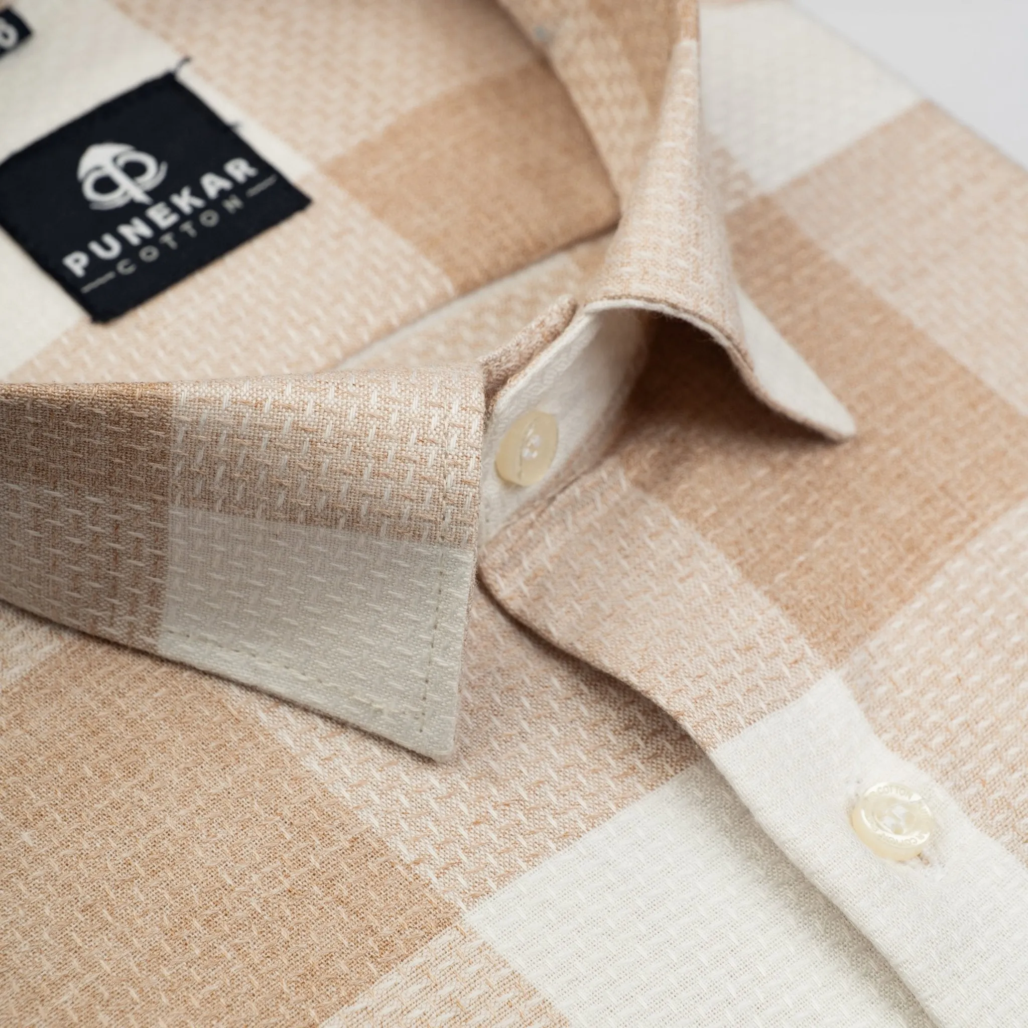 Tan Color Checks Pure Cotton Shirt For Men