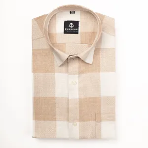 Tan Color Checks Pure Cotton Shirt For Men