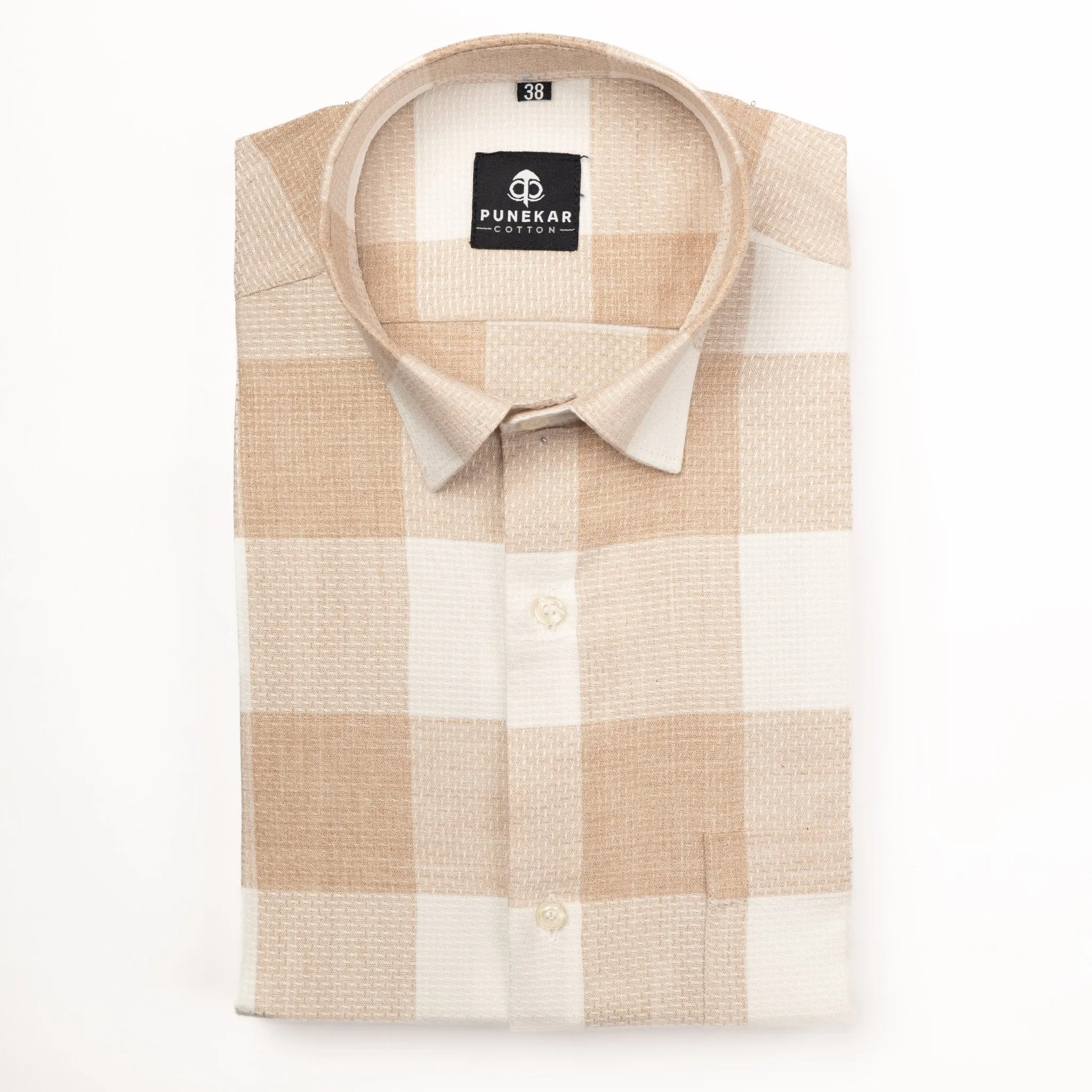 Tan Color Checks Pure Cotton Shirt For Men