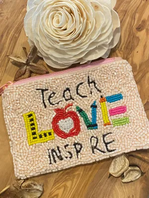 Teach, Love, Inspire Beaded Seed Bead Pouch