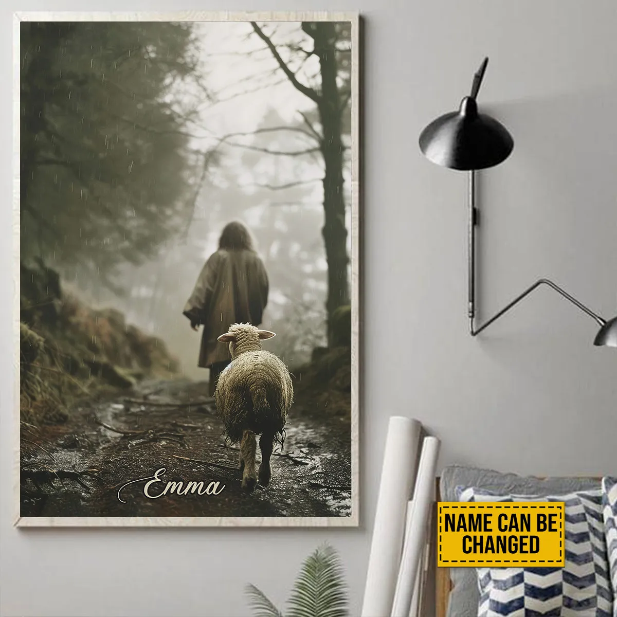 Teesdily | Customized Jesus And Lamb Poster Canvas, Lamb Of God Christian Wall Decor, Gift For Jesus Lovers, Christian Wall Decor