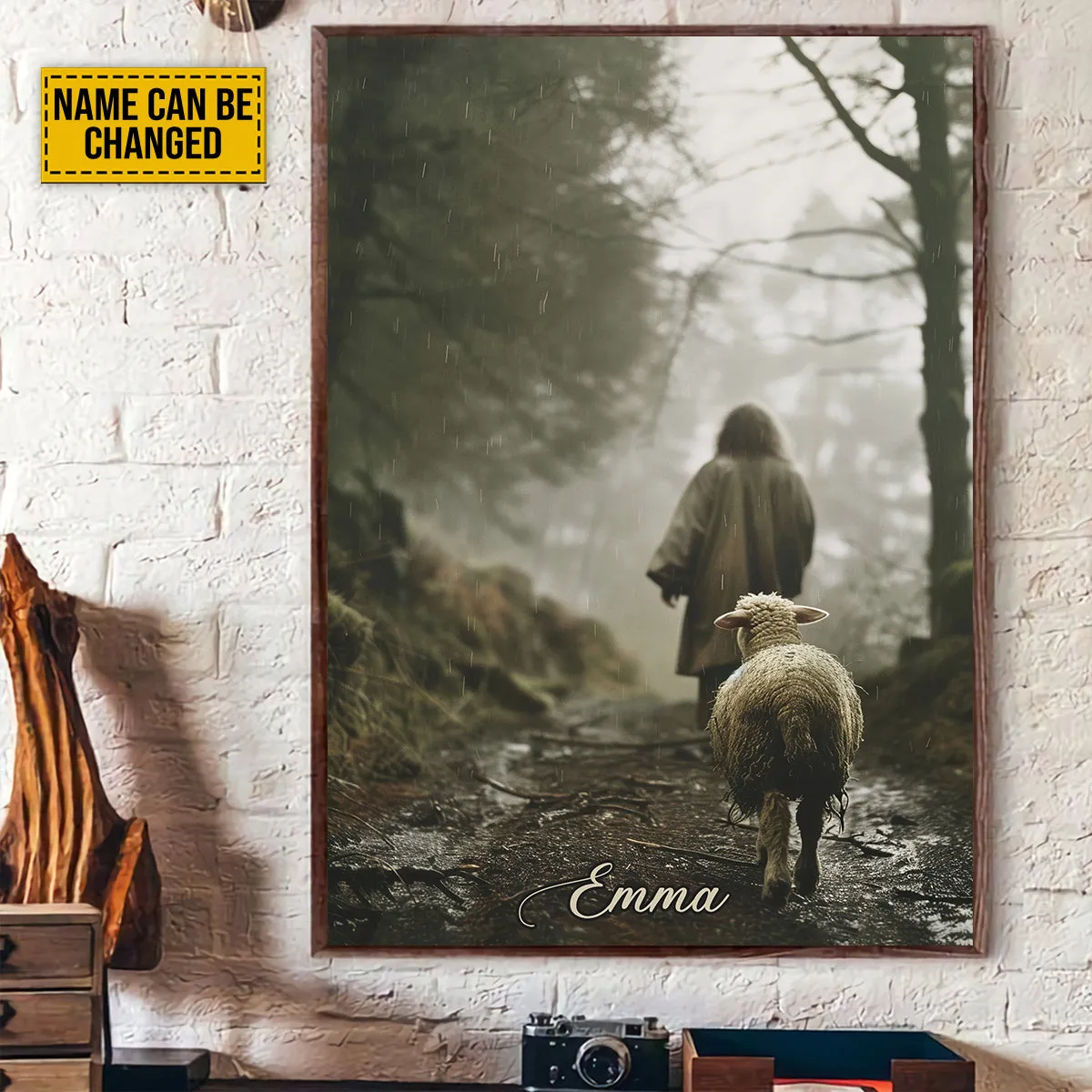 Teesdily | Customized Jesus And Lamb Poster Canvas, Lamb Of God Christian Wall Decor, Gift For Jesus Lovers, Christian Wall Decor