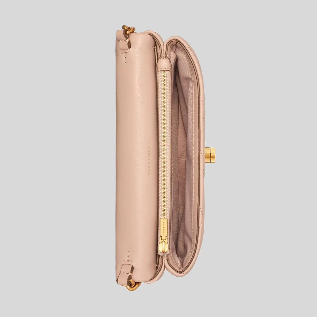 TORY BURCH Kira Chevron Chain Wallet Devon Sand 90343