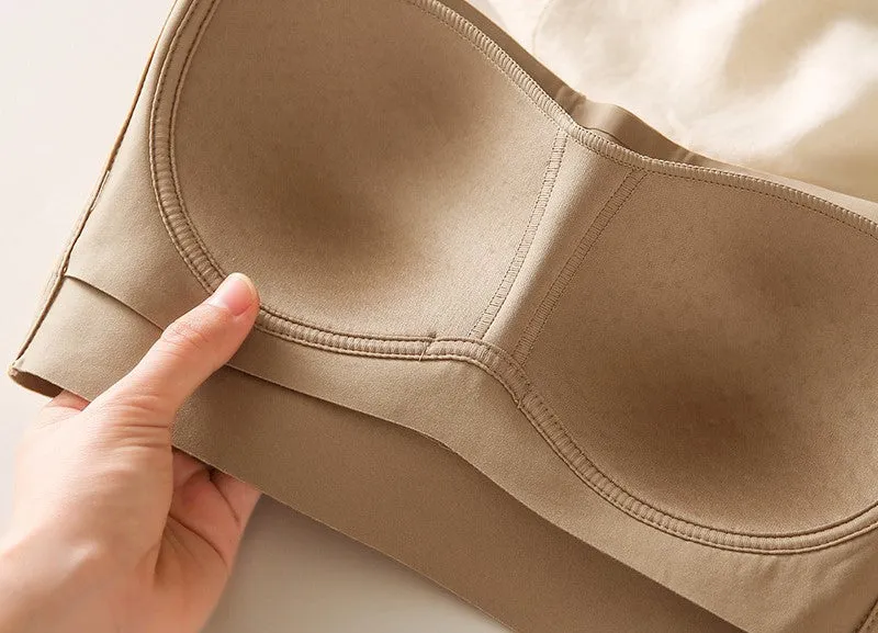 Underwear for women, seamless, thin, glossy bandeau bra, no rims, small breasts, push-up, breathable, adjustable, breast-retracting bra