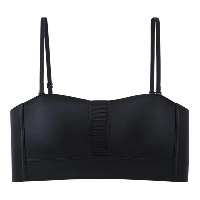Underwear for women, seamless, thin, glossy bandeau bra, no rims, small breasts, push-up, breathable, adjustable, breast-retracting bra