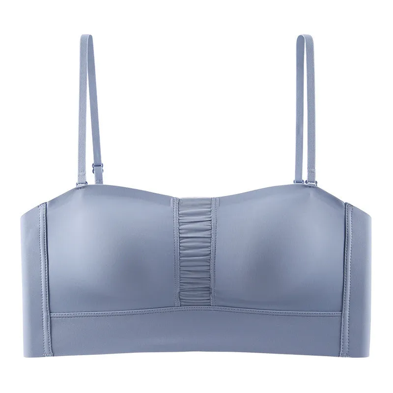 Underwear for women, seamless, thin, glossy bandeau bra, no rims, small breasts, push-up, breathable, adjustable, breast-retracting bra