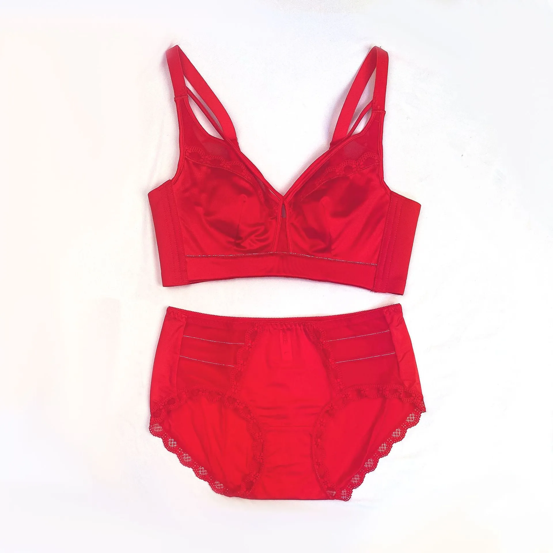 underwear for women with big breasts, bunny ears, gathered thin style, no steel ring, side breasts and anti-sagging bra set