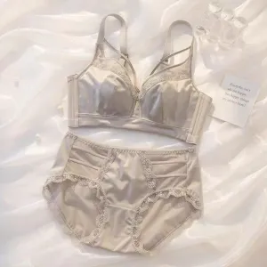 underwear for women with big breasts, bunny ears, gathered thin style, no steel ring, side breasts and anti-sagging bra set