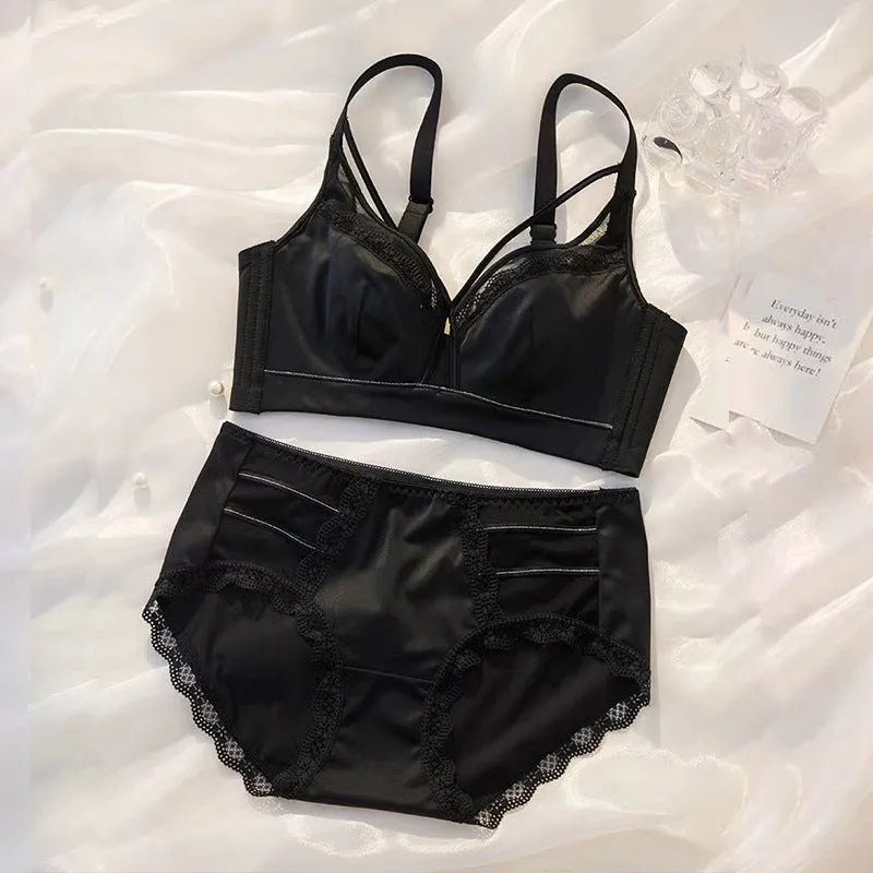 underwear for women with big breasts, bunny ears, gathered thin style, no steel ring, side breasts and anti-sagging bra set