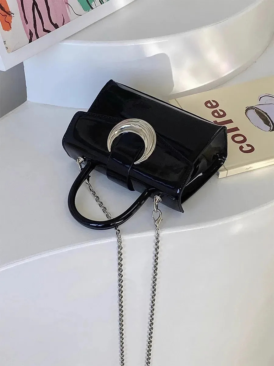 VAIGE Luxury Small Silver Chain Shoulder Bag in Patent Leather with Simple Design