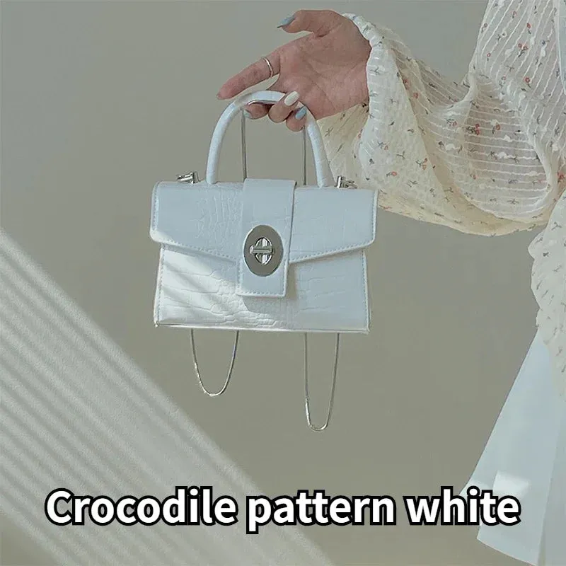 VAIGE Luxury Small Silver Chain Shoulder Bag in Patent Leather with Simple Design