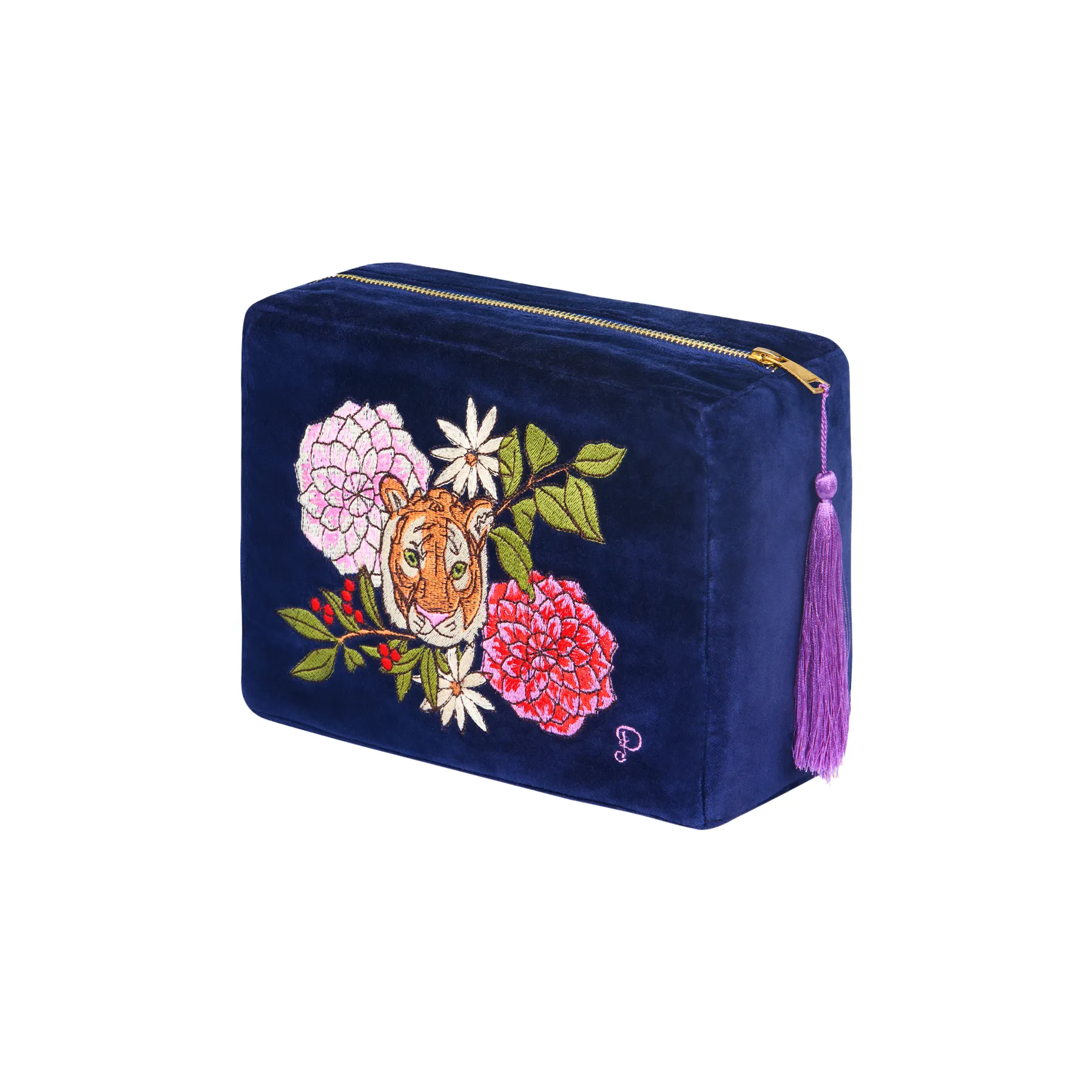 Velvet Vanity Bag Floral Tiger Indigo