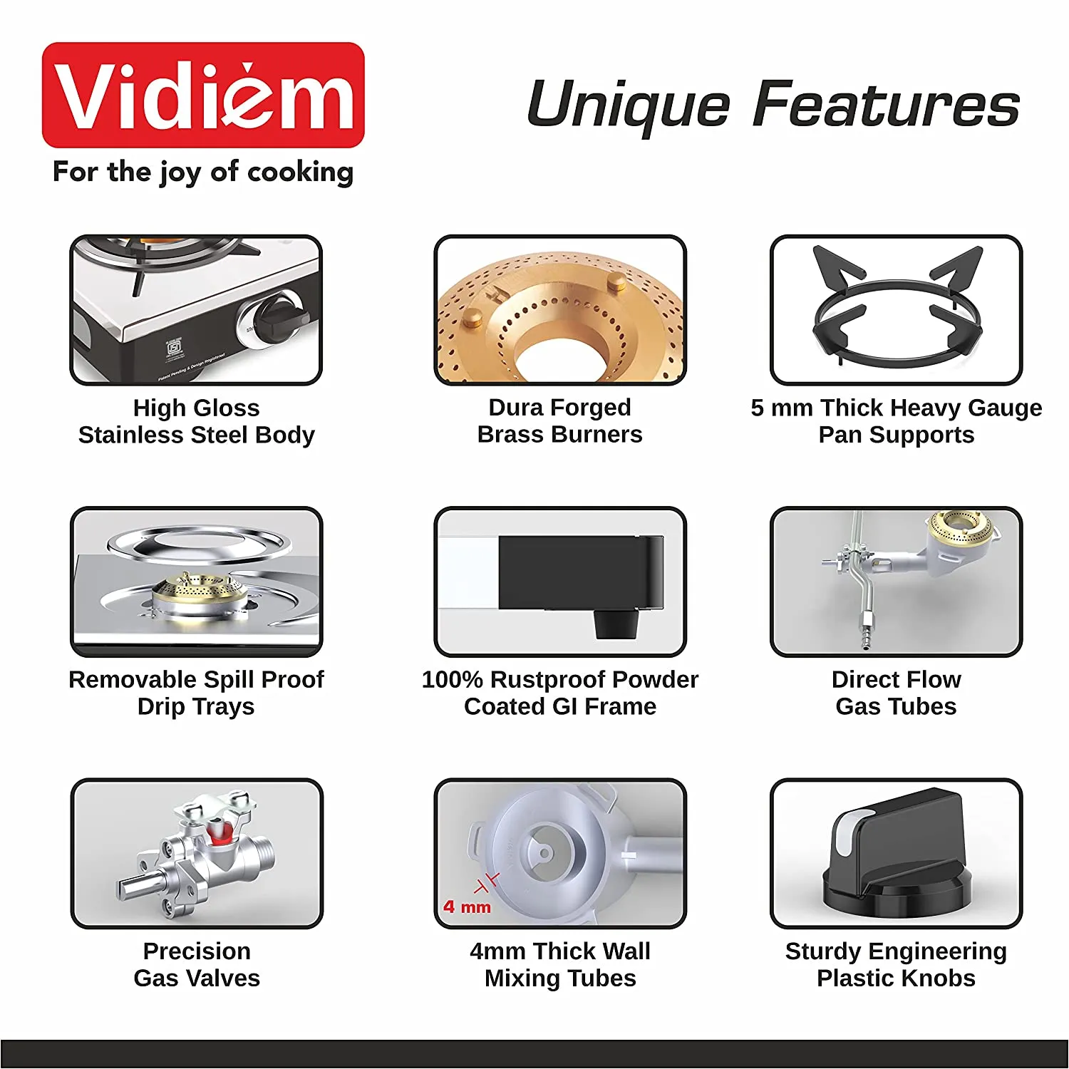 VIDIEM SS SLEEK 3 BURNER GAS STOVE