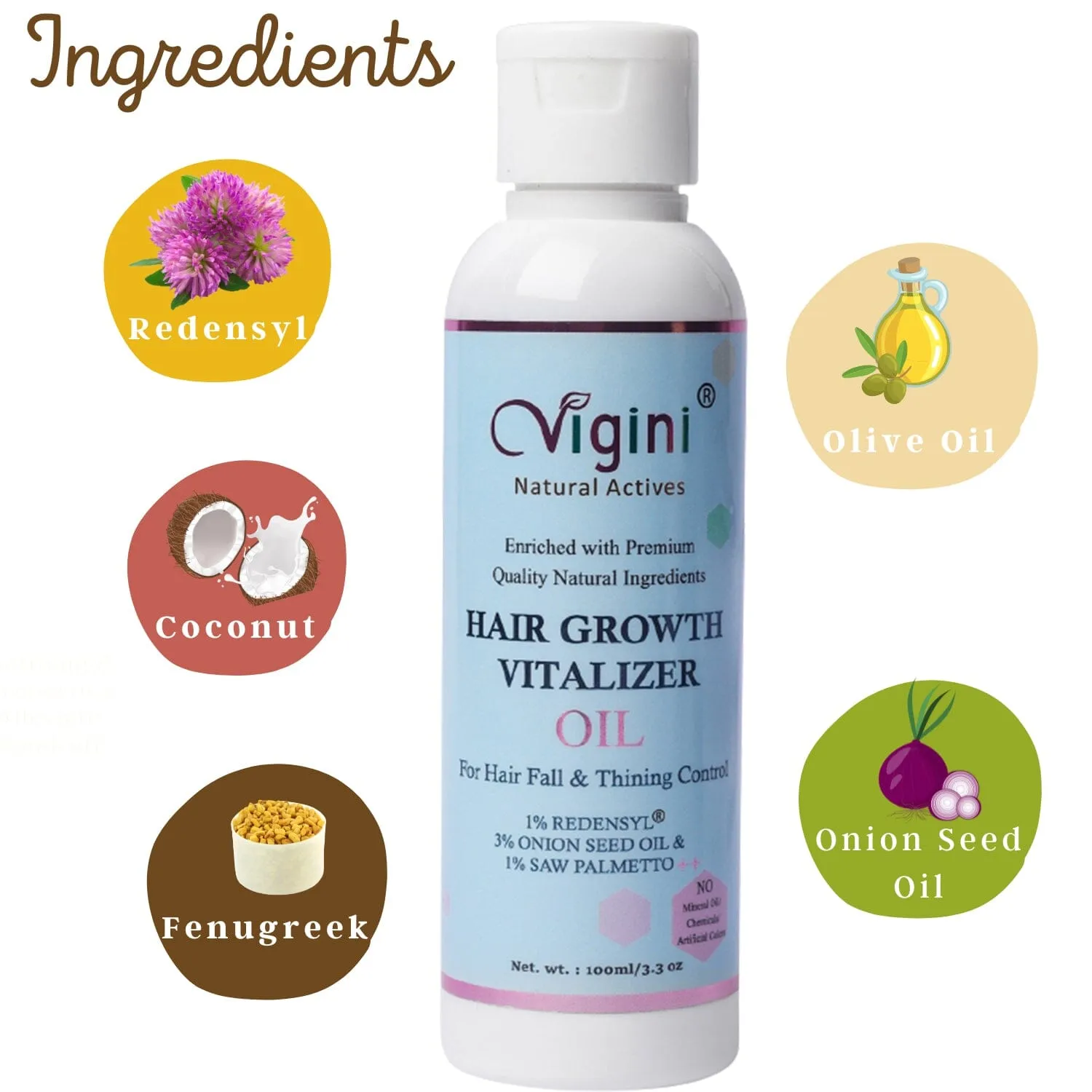 Vigini Natural 1% Redensyl Hair Growth Regrowth Nourish Scalp Tonic Revitalizer Control Fall Men Women Hair Oil (100 ml) | DHT Blocker Nourishing Anti-Fall Loss Thinning Damage