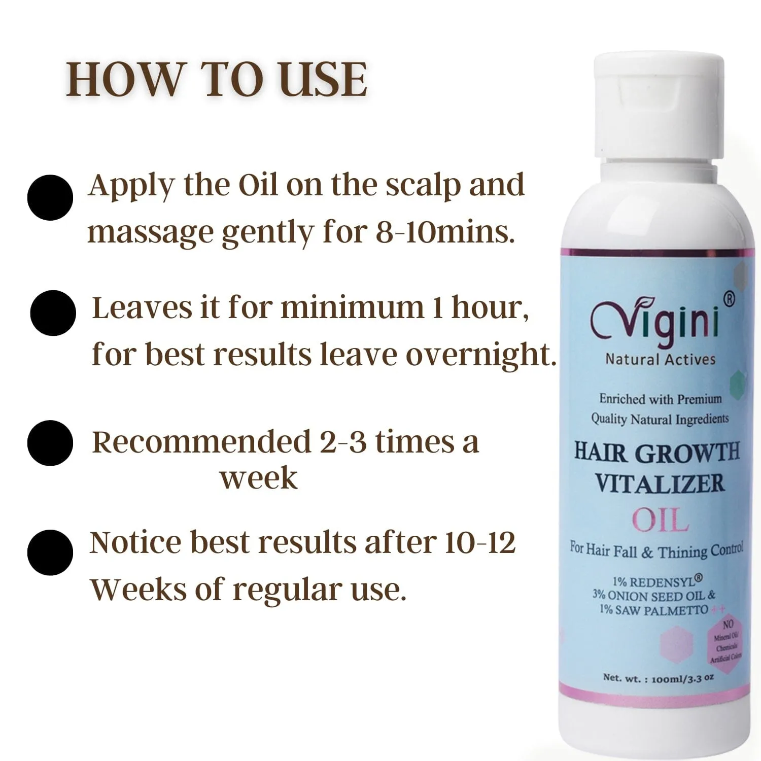 Vigini Natural 1% Redensyl Hair Growth Regrowth Nourish Scalp Tonic Revitalizer Control Fall Men Women Hair Oil (100 ml) | DHT Blocker Nourishing Anti-Fall Loss Thinning Damage