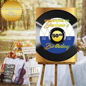 Vinyl records sign, Stepping into 50, canvas guest book sign, Birthday guest book canvas,Welcome guestbook, canvas sign, 50 and fabulous