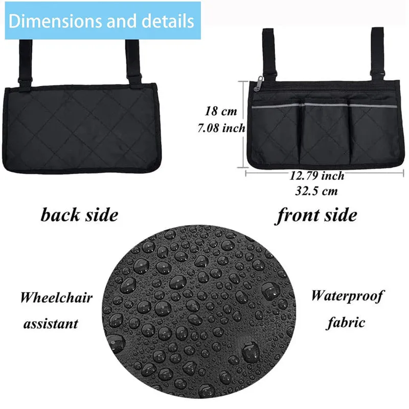 Wheelchair Side Bag Waterproof Armrest Pouch