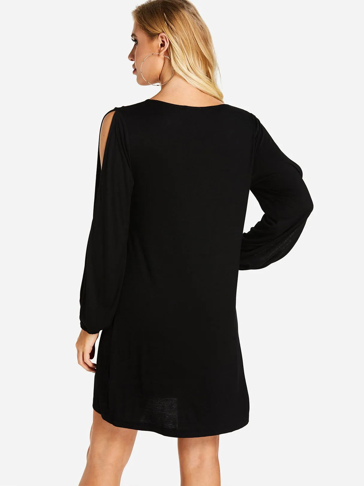 Wholesale Black Cold Shoulder Long Sleeve Plain Cut Out Mini Dress