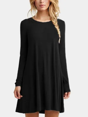 Wholesale Black Round Neck Long Sleeve Ruffle Hem Mini Dresses