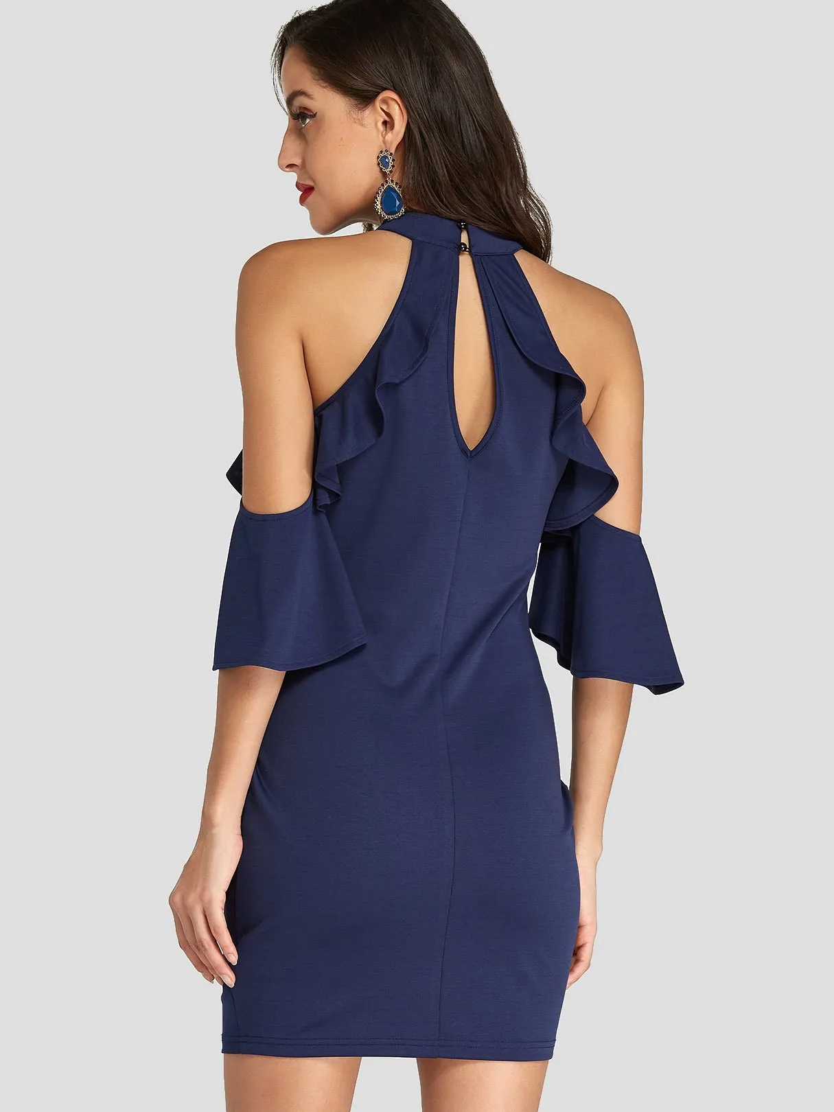Wholesale Navy Halter Cold Shoulder Cut Out Mini Dresses
