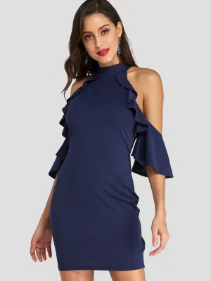 Wholesale Navy Halter Cold Shoulder Cut Out Mini Dresses