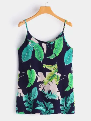 Wholesale Navy Scoop Neck Sleeveless Floral Print Backless Spaghetti Strap Mini Dress