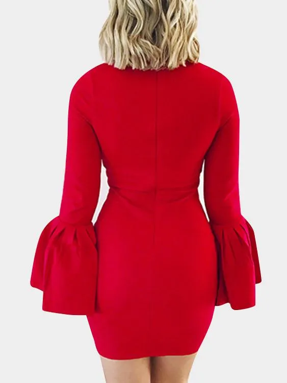 Wholesale Round Neck Plain Red Mini Dress