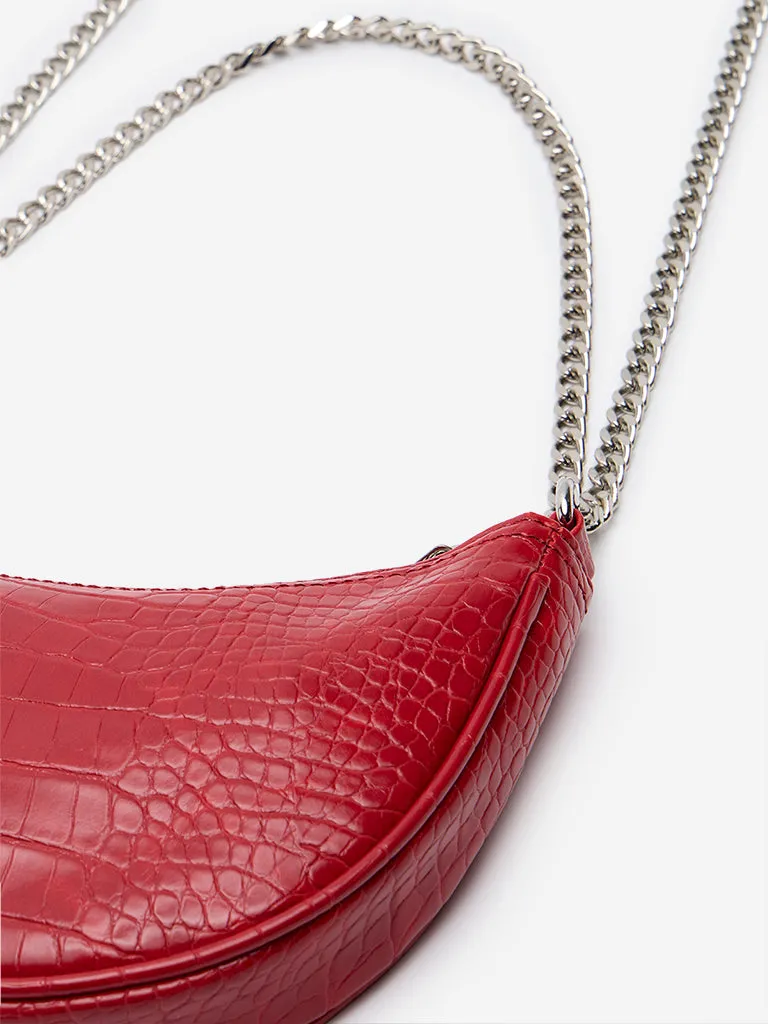 Women Accessories Red Textured Crescent Sling Bag