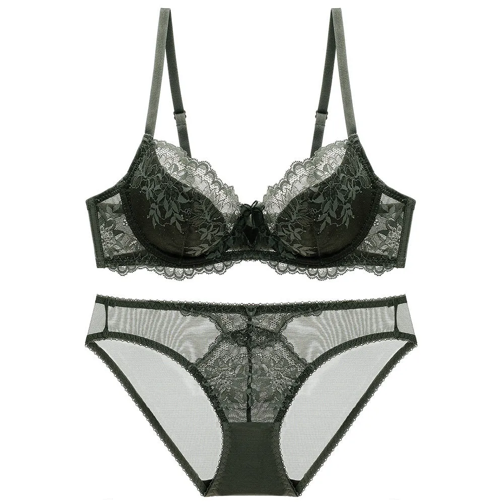 Women Beautiful breasts, sexy big breasts, red bra, push-up, thin steel ring, breathable thin cup, lace large size bra set