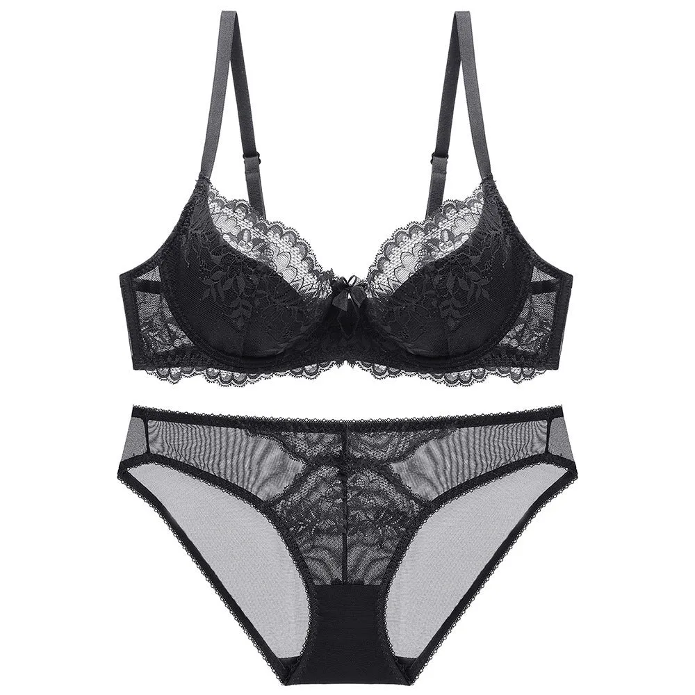 Women Beautiful breasts, sexy big breasts, red bra, push-up, thin steel ring, breathable thin cup, lace large size bra set