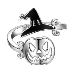 Women Halloween Pumpkin Rings Ghost Witch Hat Open Finger Ring Party Jewelry