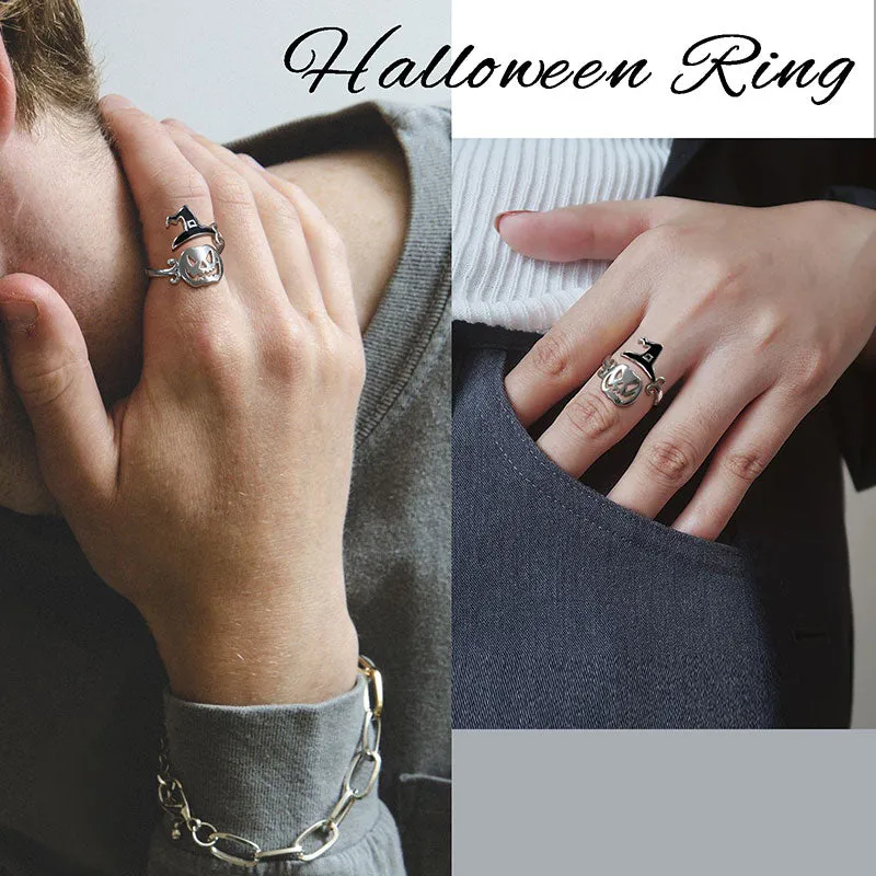 Women Halloween Pumpkin Rings Ghost Witch Hat Open Finger Ring Party Jewelry
