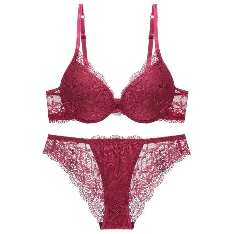 Women  lace top thin thick bottom bra set push-up underwear women's bra