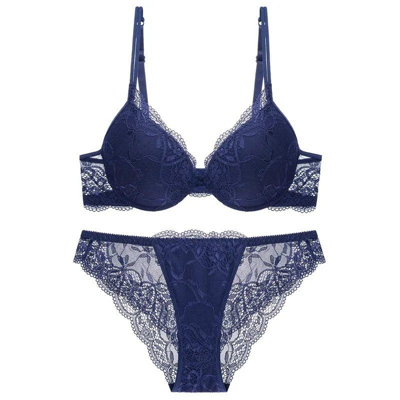 Women  lace top thin thick bottom bra set push-up underwear women's bra