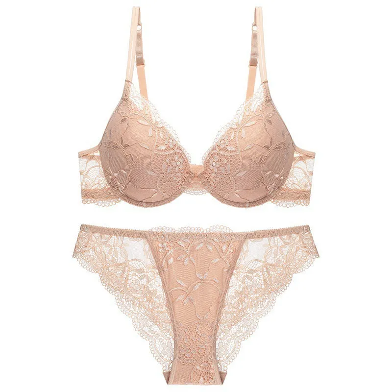 Women  lace top thin thick bottom bra set push-up underwear women's bra