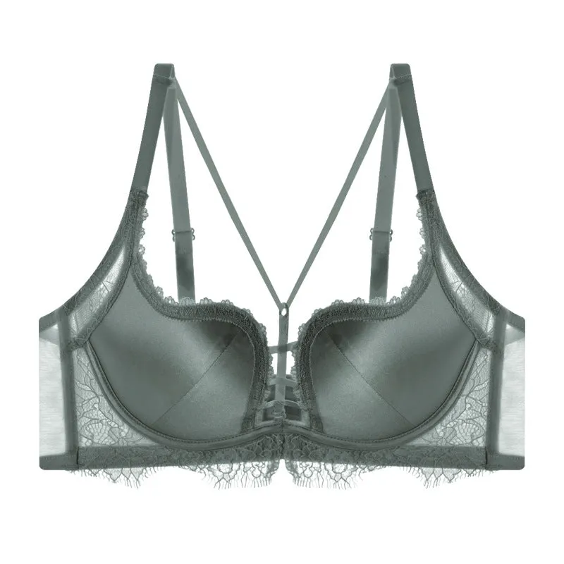 Women seamless sexy lace underwear female shell cup modal silk maintenance gathered bra set